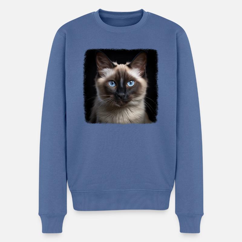 Chat balinais Balinesenkatze - Pull Premium bio Homme - bleu pigeon