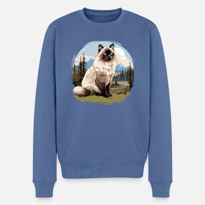 Chat de Birmanie Birma Katze - Pull Premium bio Homme - bleu pigeon