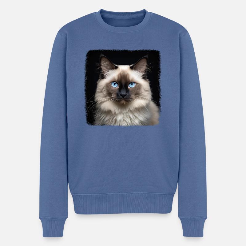Birman Cat Birma Katze - Männer Premium Bio Pullover - Taubenblau
