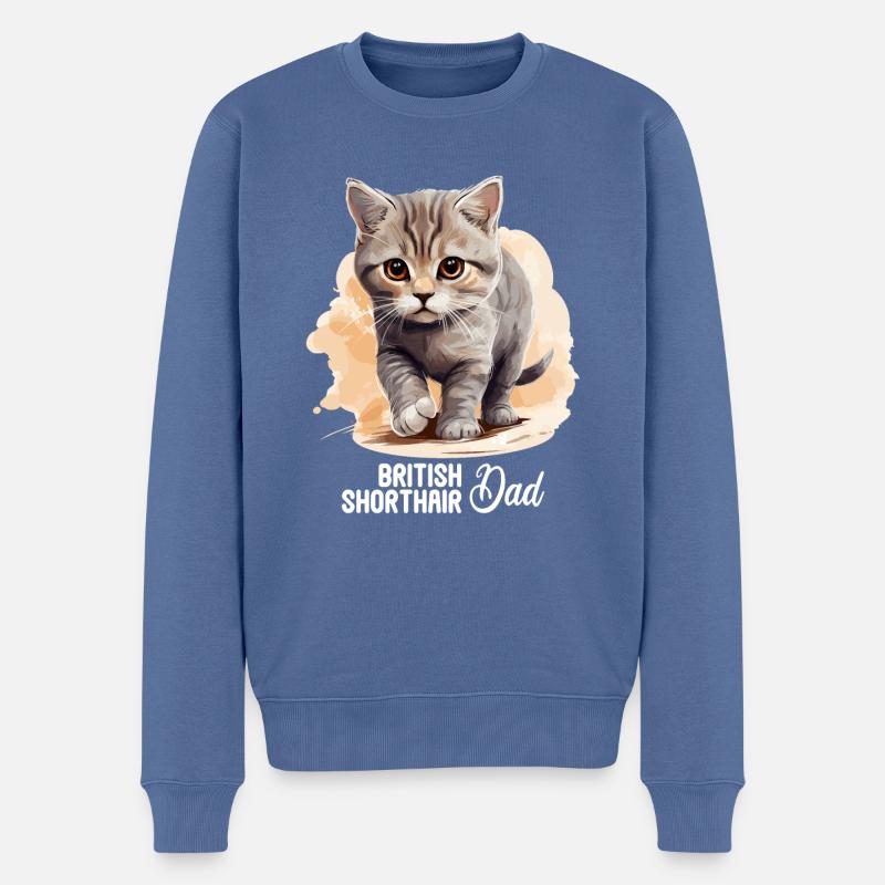 Cat Katzen British Shorthair Britisch Kurzhaar - Männer Premium Bio Pullover - Taubenblau