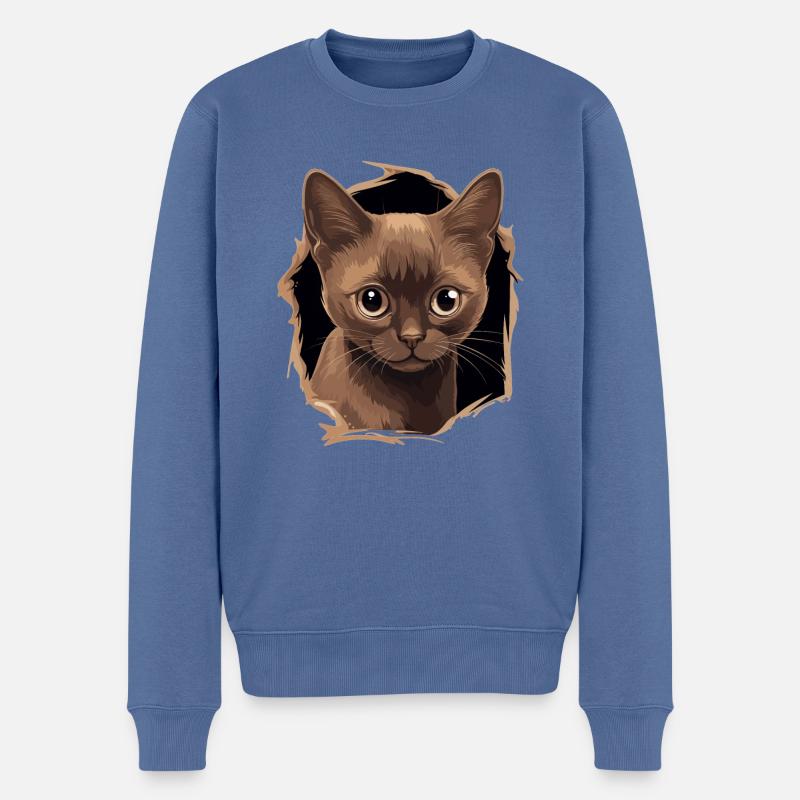 Burmese Cat Burma Katze - Männer Premium Bio Pullover - Taubenblau