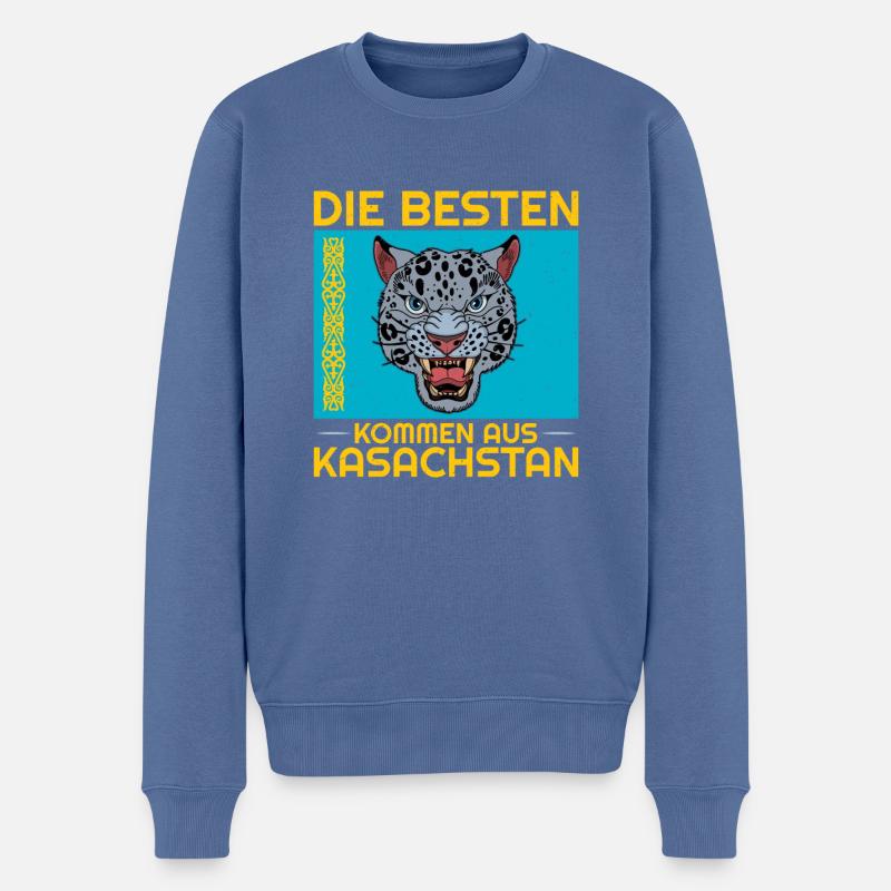 Kasachstan Herkunft Flagge Schneeleopard - Männer Premium Bio Pullover - Taubenblau