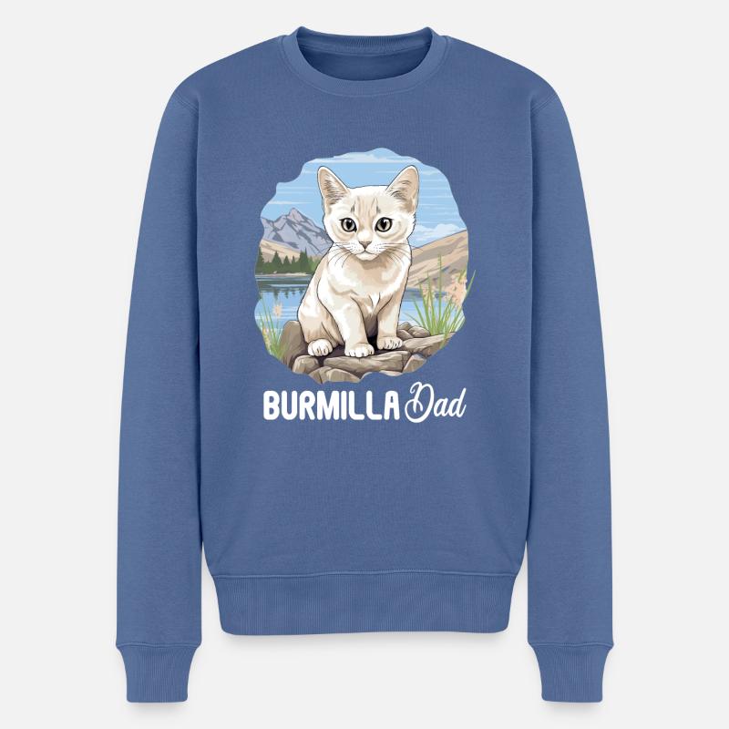 Burmilla Chaton Burmilla Chat - Pull Premium bio Homme - bleu pigeon