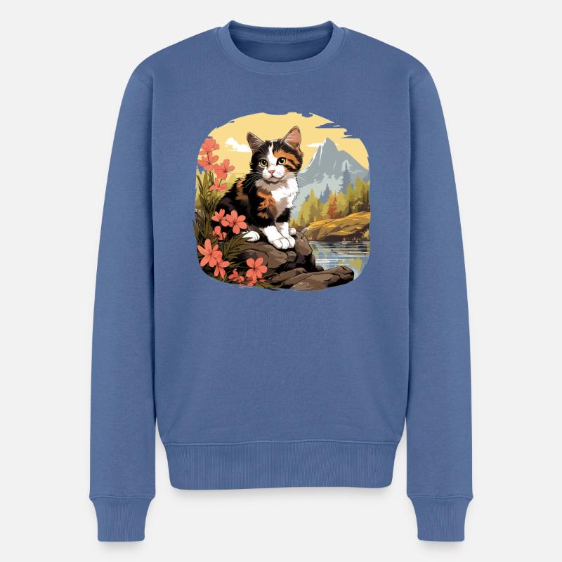 Calico Cat Glückskatze - Männer Premium Bio Pullover - Taubenblau