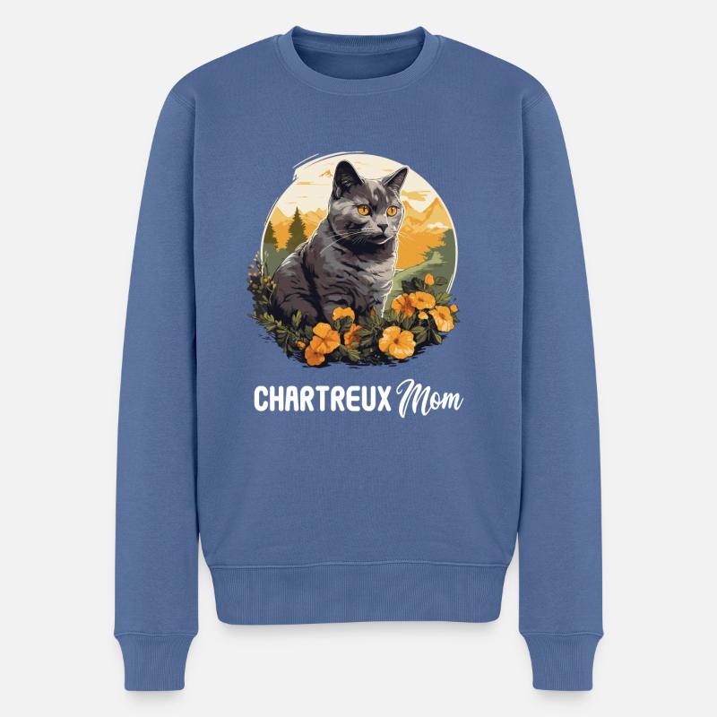 Chat Chartreux Chat Chartreux - Pull Premium bio Homme - bleu pigeon