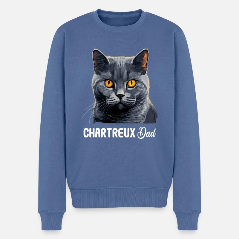 Chat Chartreux Chat Chartreux - Pull Premium bio Homme - bleu pigeon