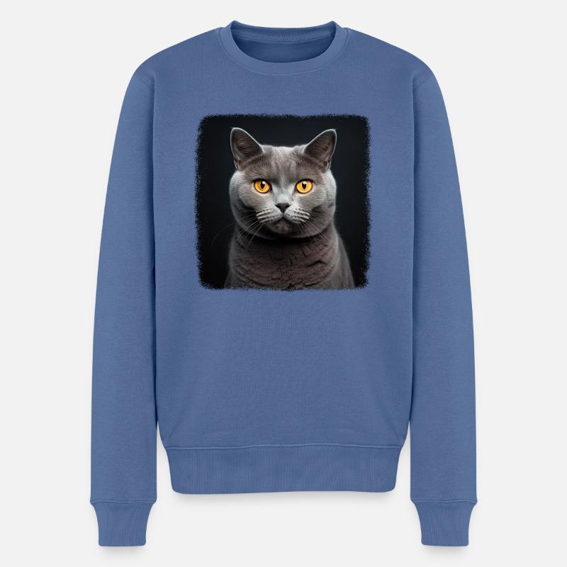 Chat Chartreux Chat Chartreux - Pull Premium bio Homme - bleu pigeon