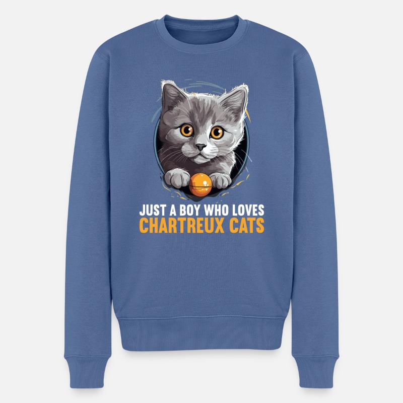 Chat Chartreux Chat Chartreux - Pull Premium bio Homme - bleu pigeon