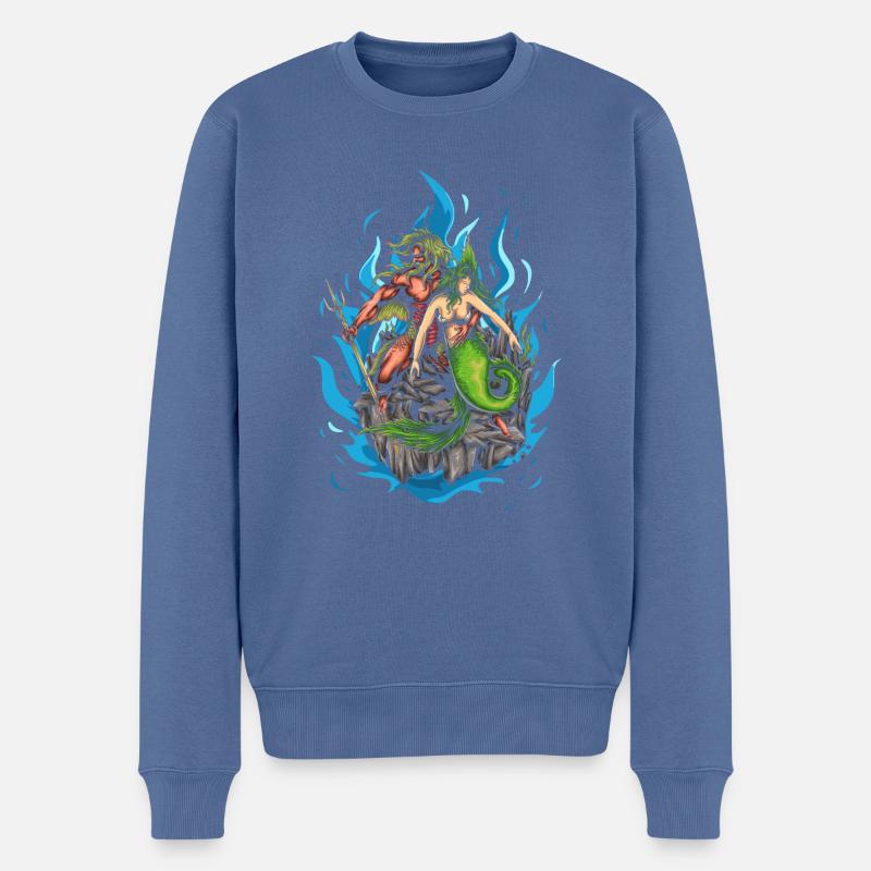 Dieu Poséidon et Sirène - Pull Premium bio Homme - bleu pigeon