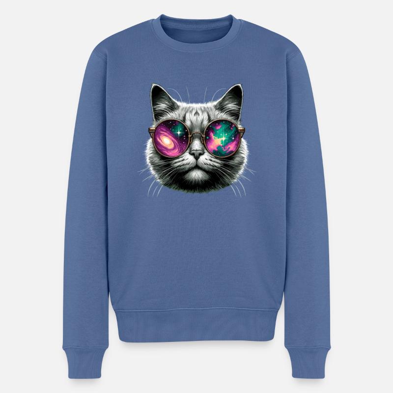 Katze Sonnenbrille Galaxy Cats - Männer Premium Bio Pullover - Taubenblau