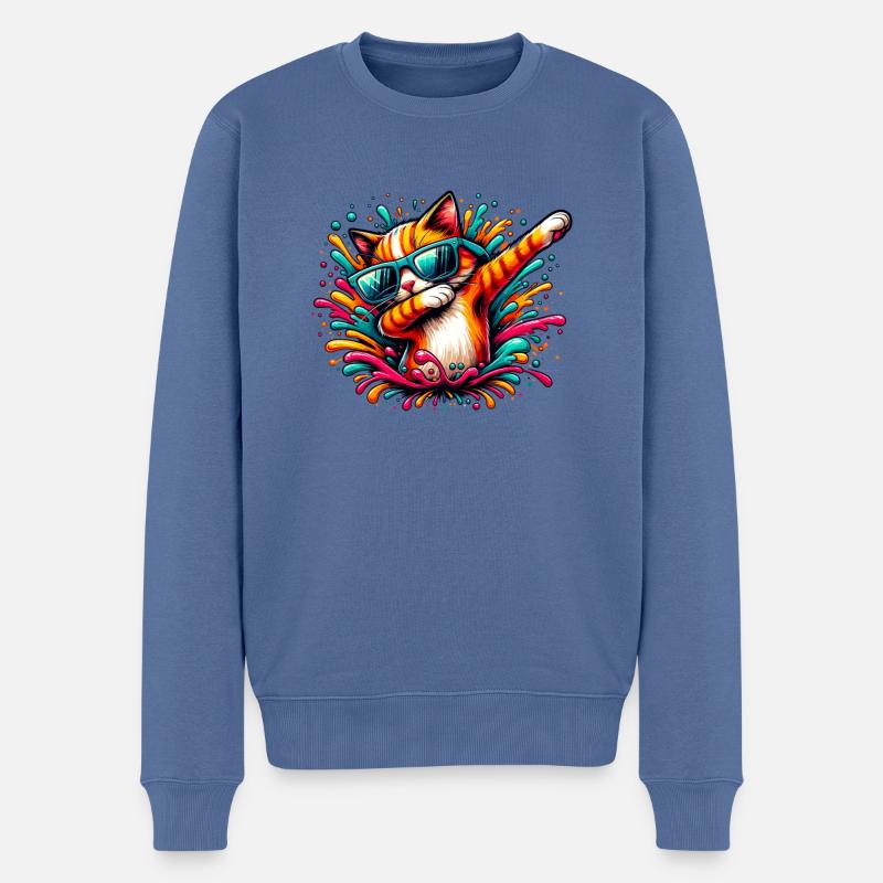 Splash Art Dubbing Katze Sonnenbrille Kätzchen Katzen - Männer Premium Bio Pullover - Taubenblau