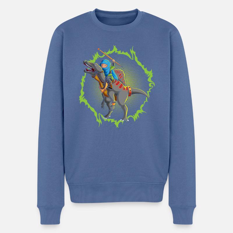 Der Ninja-Angriff mit dem Spinosaurus - Männer Premium Bio Pullover - Taubenblau