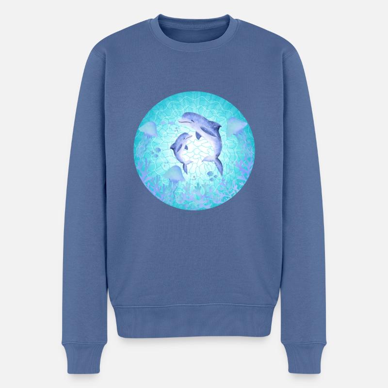 Delfin, Qualle Dauphin, Méduse - Pull Premium bio Homme - bleu pigeon