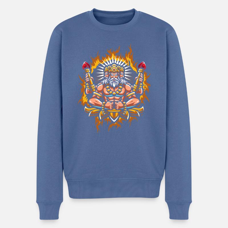 Brahma mit Halbtonfeuer-Hintergrund - Männer Premium Bio Pullover - Taubenblau