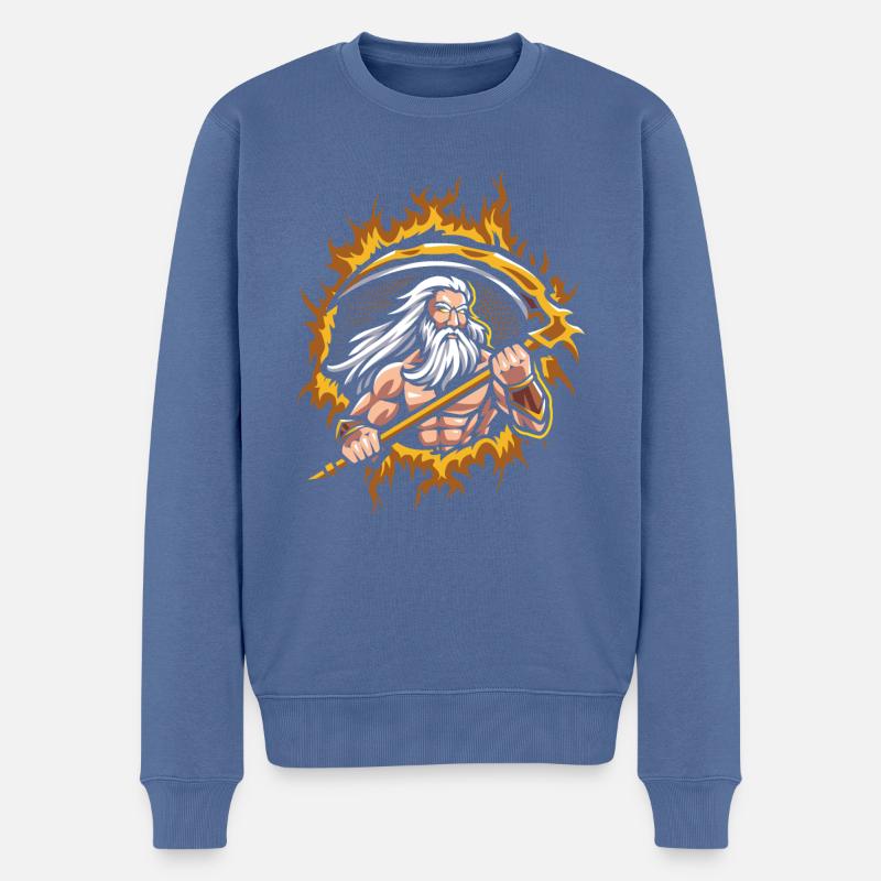 Uranus-Gott mit Halbtonfeuer-Hintergrund - Männer Premium Bio Pullover - Taubenblau