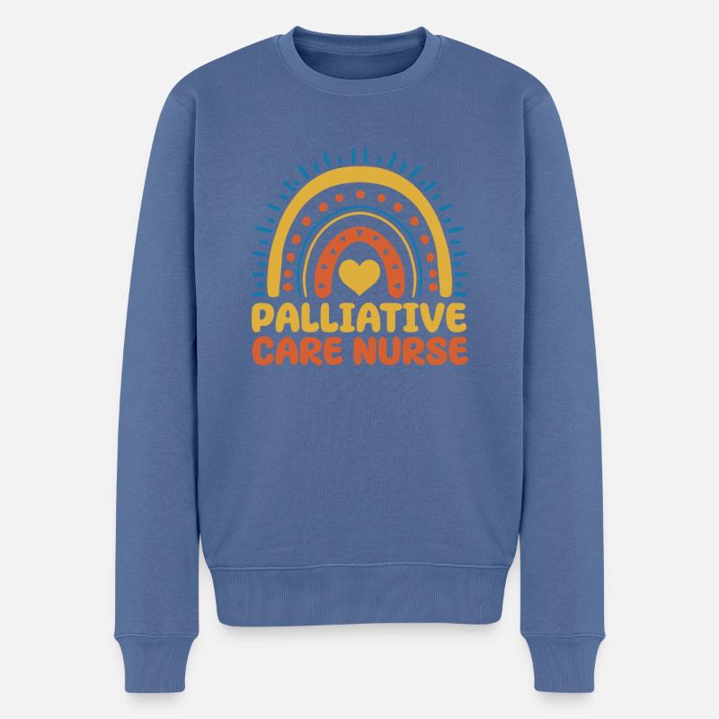 Palliativpflege Krankenschwester Boho Rainbow - Männer Premium Bio Pullover - Taubenblau