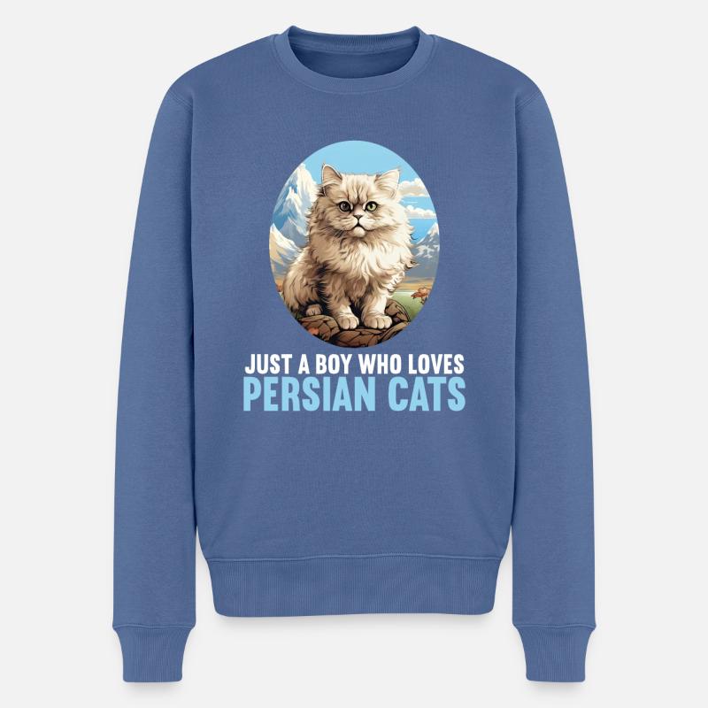 Chat persan Perserkatze - Pull Premium bio Homme - bleu pigeon