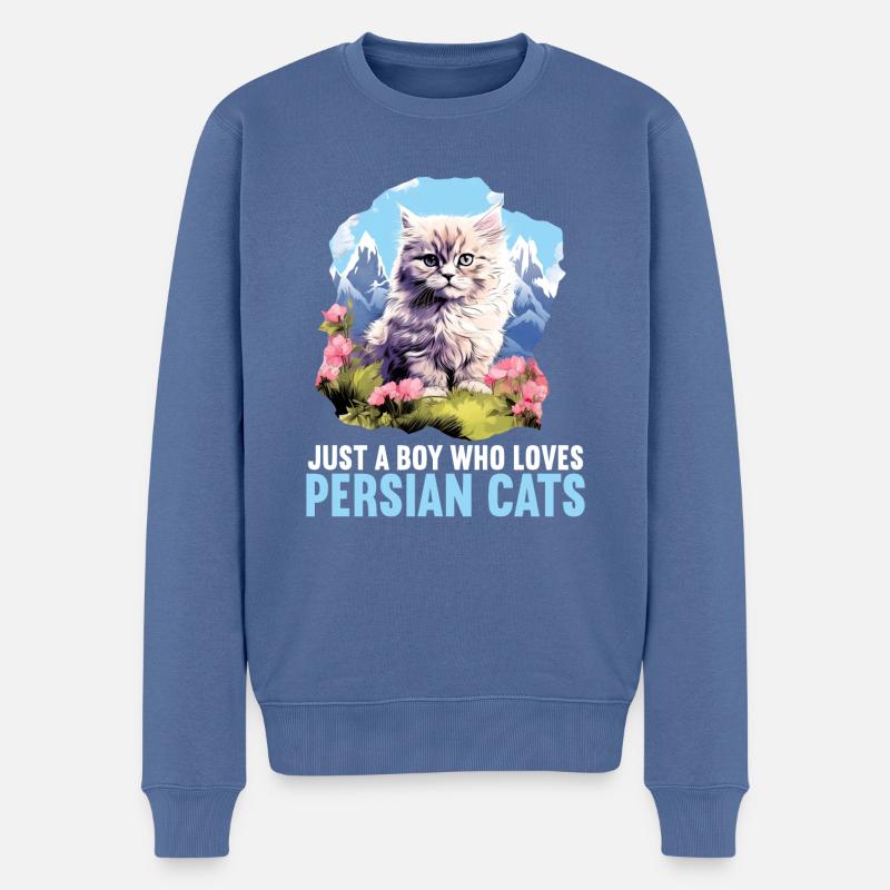 Chat persan Perserkatze - Pull Premium bio Homme - bleu pigeon