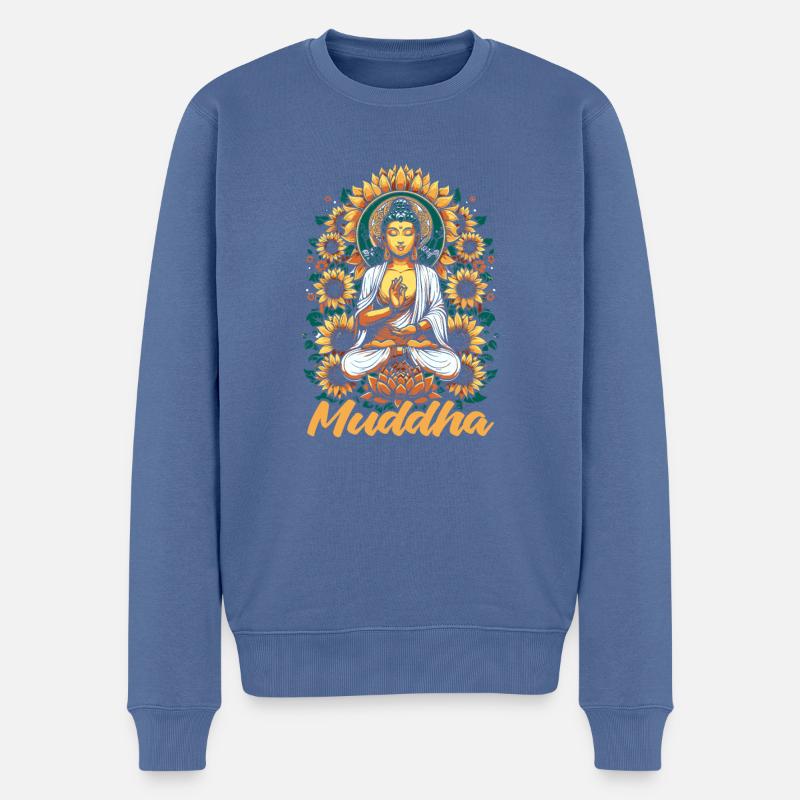Mama Mutter Muddha Sunflower Buddha - Männer Premium Bio Pullover - Taubenblau