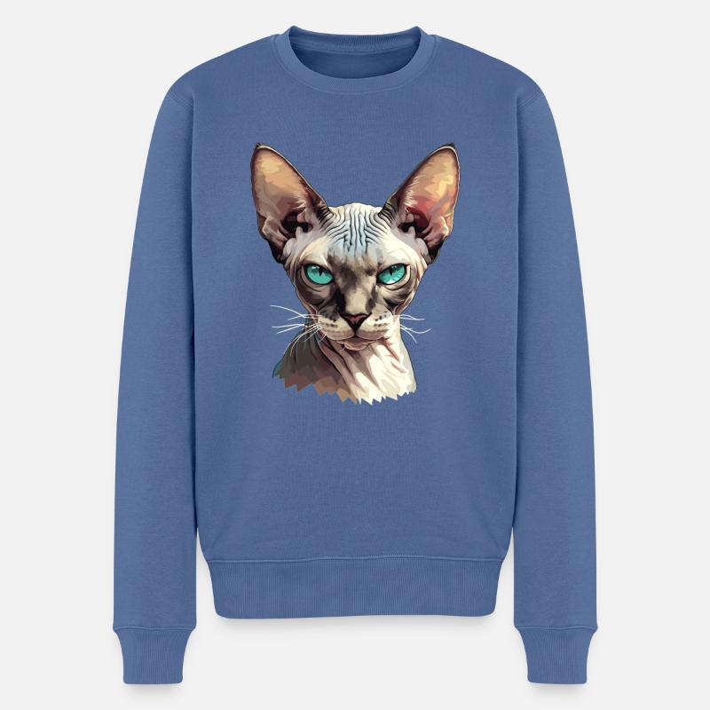Chaton Sphynx Chat Sphynx - Pull Premium bio Homme - bleu pigeon