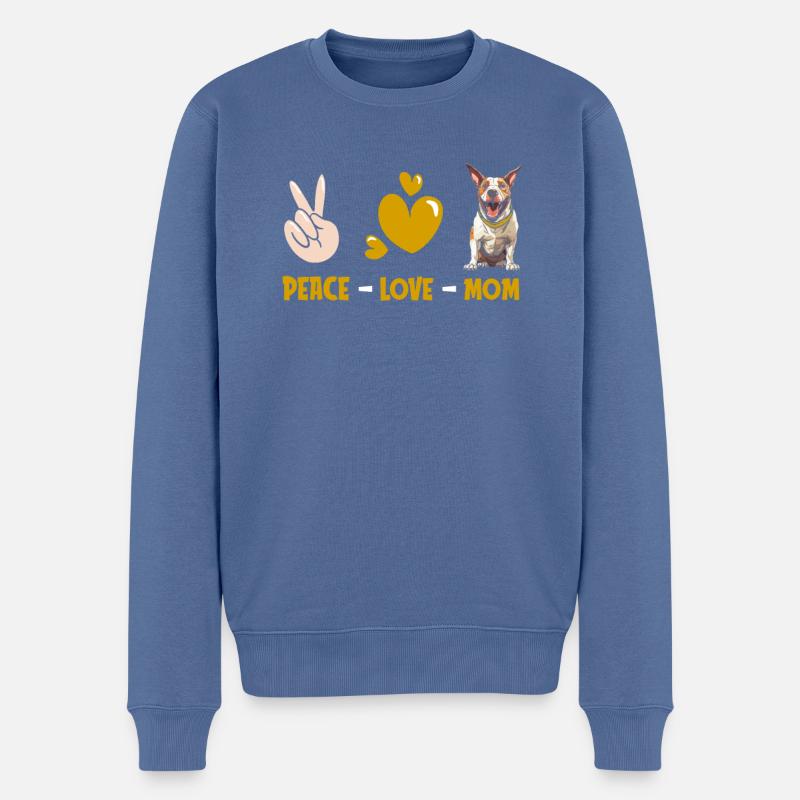 Bull Terrier Peace Love Dog Mom - Männer Premium Bio Pullover - Taubenblau