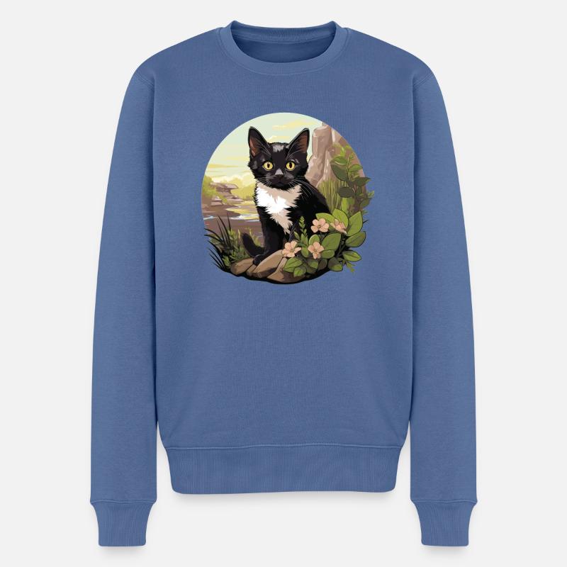 Tuxedo Kätzchen Tuxedo Katze - Männer Premium Bio Pullover - Taubenblau