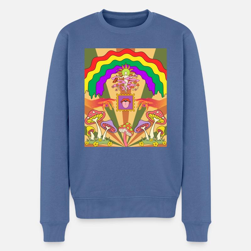 Kreatives Psychedelic Design - Männer Premium Bio Pullover - Taubenblau