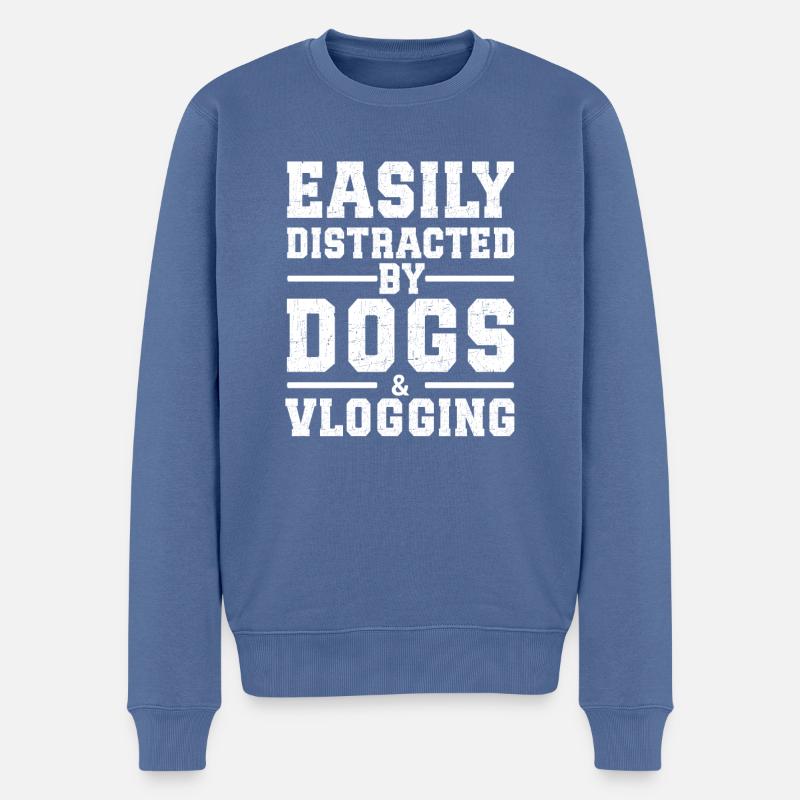 Easily Distracted By Dogs & Vlogging - Männer Premium Bio Pullover - Taubenblau