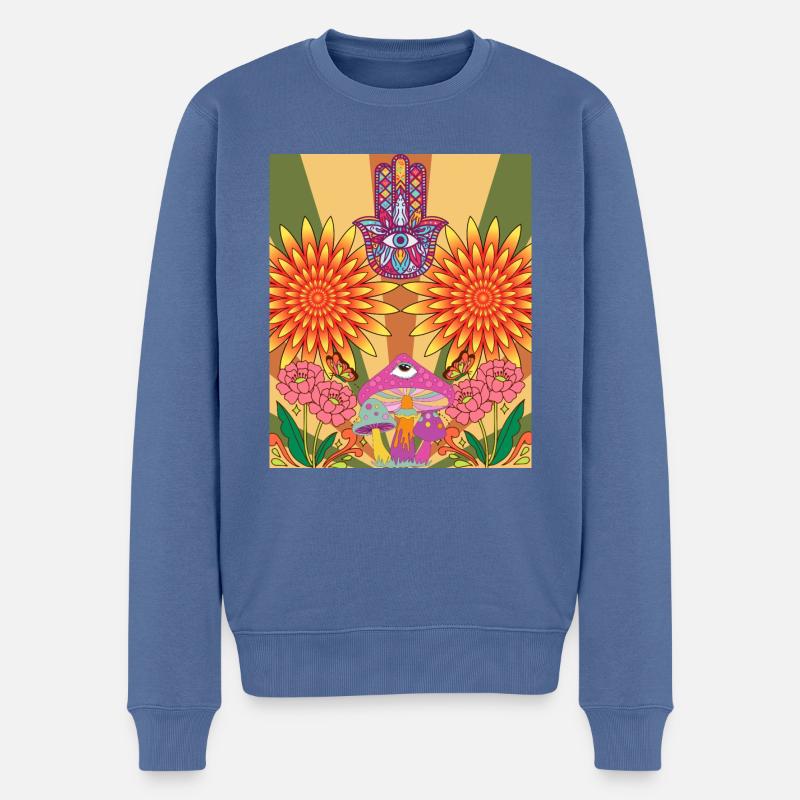 Psychedelic Flower Design - Männer Premium Bio Pullover - Taubenblau