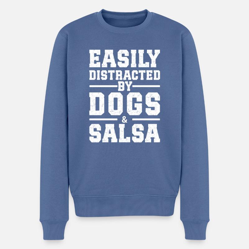 Facilement distrait par les chiens et la salsa - Pull Premium bio Homme - bleu pigeon