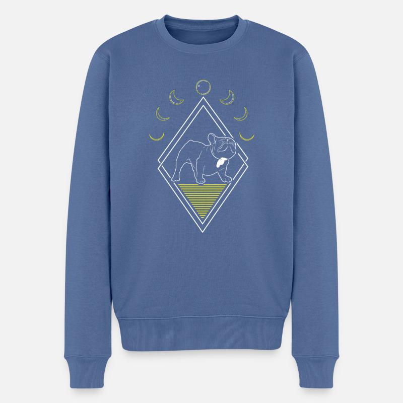 Bulldogge Abstrakt Moon Phases - Männer Premium Bio Pullover - Taubenblau