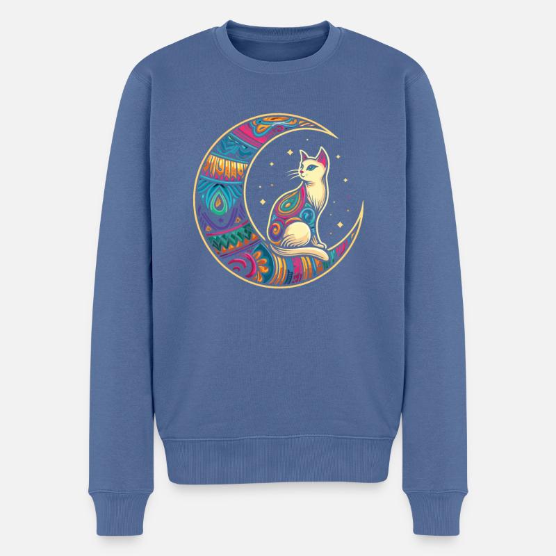 Chat Tribal Lune - Pull Premium bio Homme - bleu pigeon