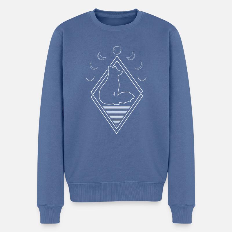 Fuchs Moon Phases - Männer Premium Bio Pullover - Taubenblau