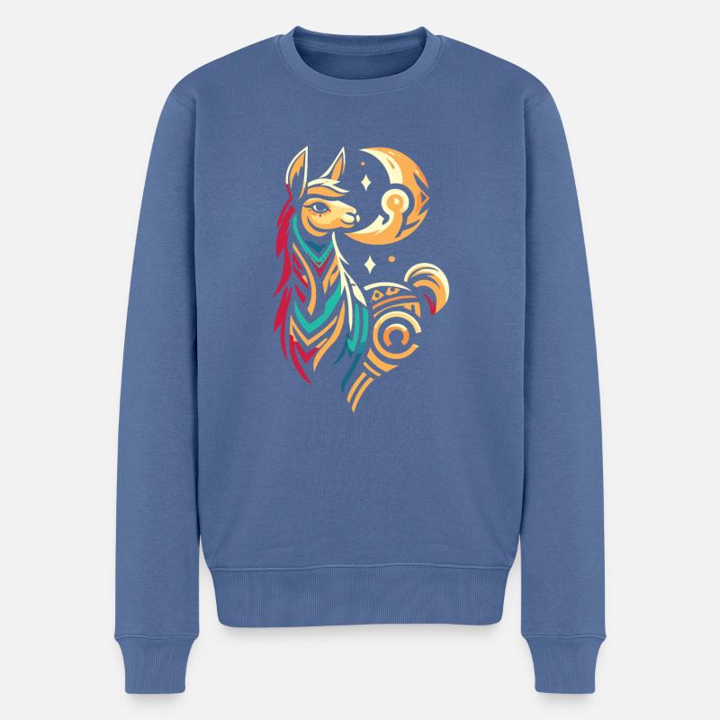 Lama Llama Moon Phases - Männer Premium Bio Pullover - Taubenblau
