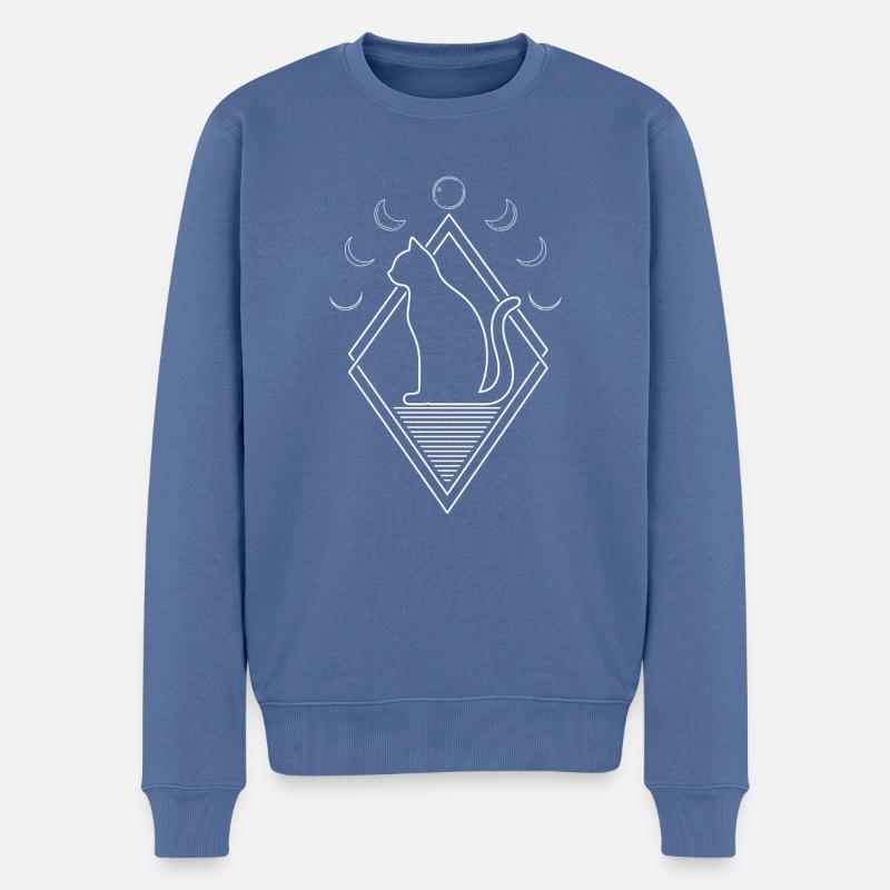 Katze Moon Phases - Männer Premium Bio Pullover - Taubenblau