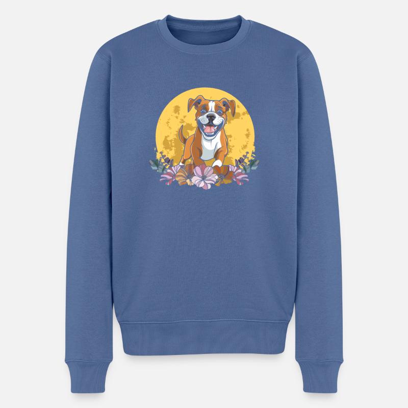 Boxer Hund Deutscher Boxer Wilde Blumen - Männer Premium Bio Pullover - Taubenblau
