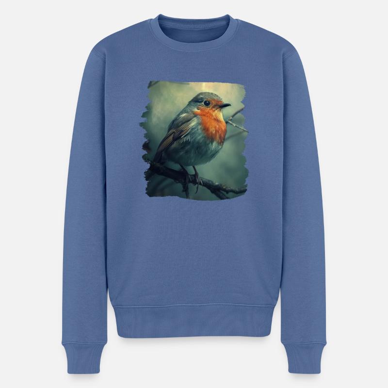 Robin Rotkehlchen - Männer Premium Bio Pullover - Taubenblau