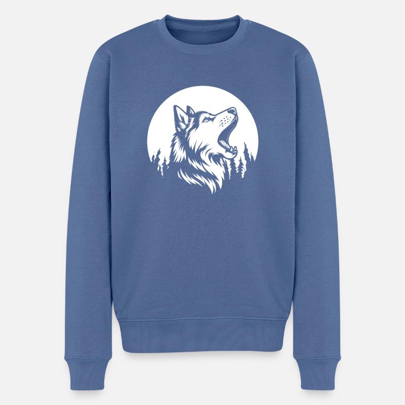 Husky de Sibérie hurlant - Pull Premium bio Homme - bleu pigeon