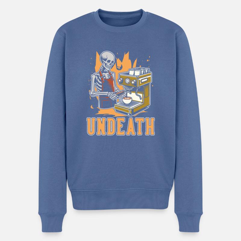 Barista Café Squelette Undeath - Pull Premium bio Homme - bleu pigeon