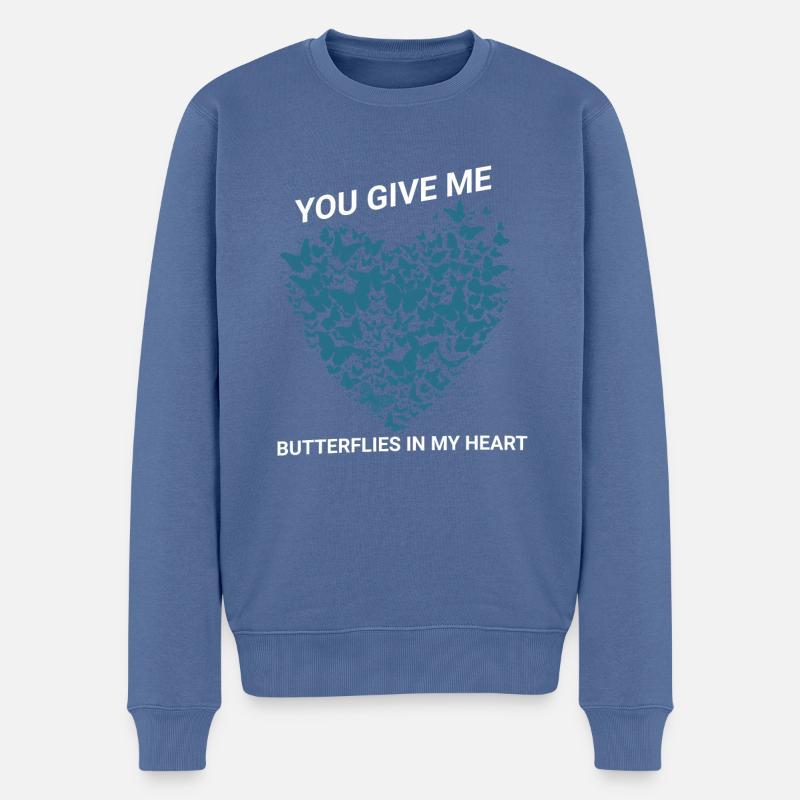 Schmetterlingsherz - Männer Premium Bio Pullover - Taubenblau