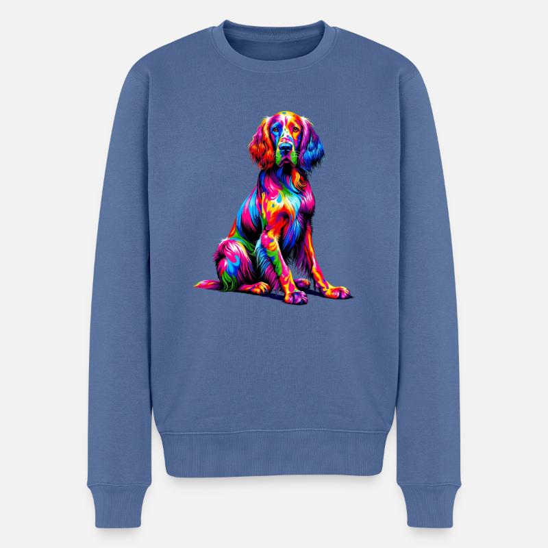 Bunte Pop Art English Setter Laverack Setter - Männer Premium Bio Pullover - Taubenblau