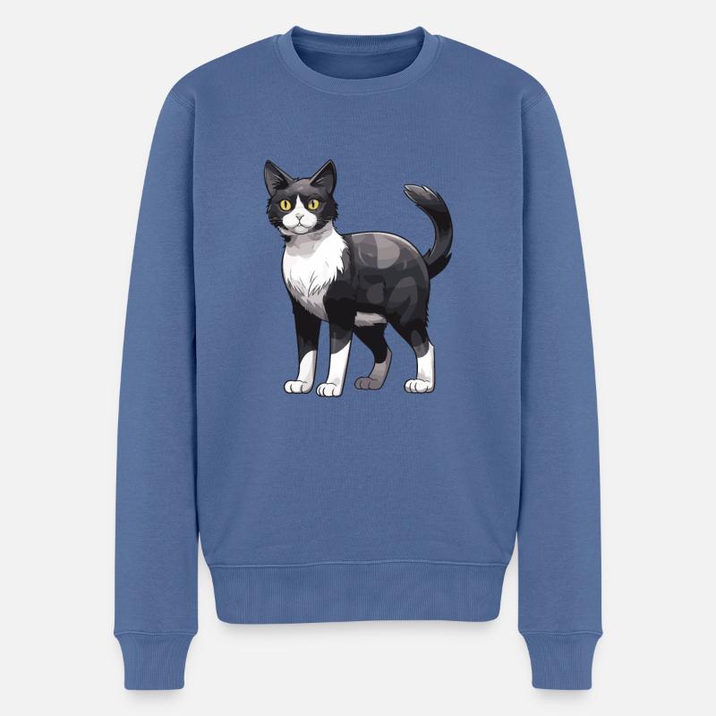 Katze Tier - Männer Premium Bio Pullover - Taubenblau
