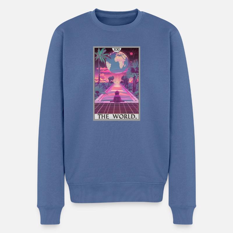 Tarotkarten Tarotkarte The World Die Welt - Männer Premium Bio Pullover - Taubenblau
