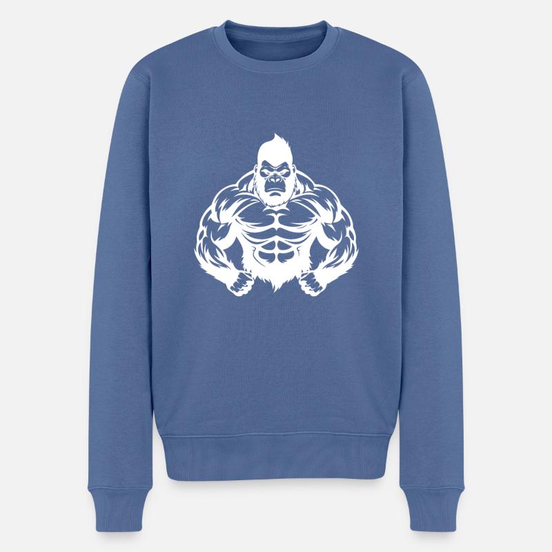 Gorilla Muskeln - Männer Premium Bio Pullover - Taubenblau