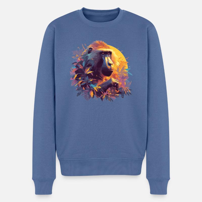 Baboon Paviane Pavian - Männer Premium Bio Pullover - Taubenblau