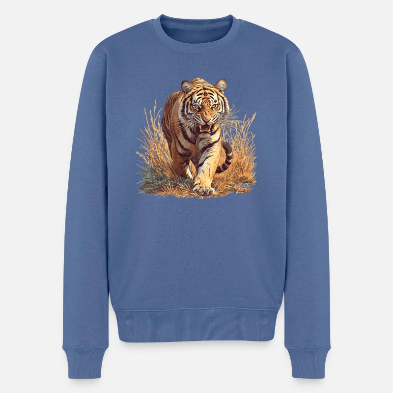 Tiger - Männer Premium Bio Pullover - Taubenblau