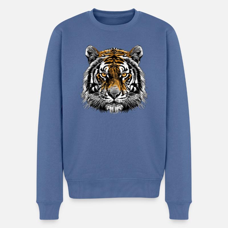 Tiger - Männer Premium Bio Pullover - Taubenblau