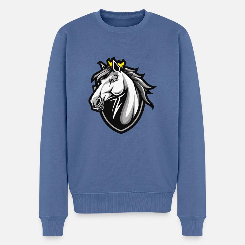 Pferd Krone - Männer Premium Bio Pullover - Taubenblau