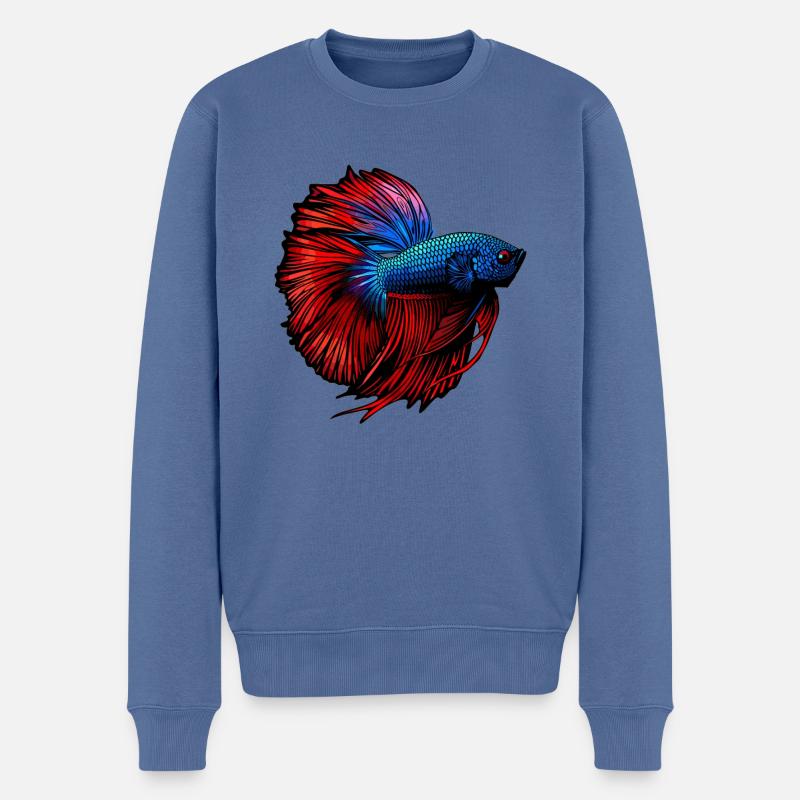 Bettas Betta Poisson Betta - Pull Premium bio Homme - bleu pigeon