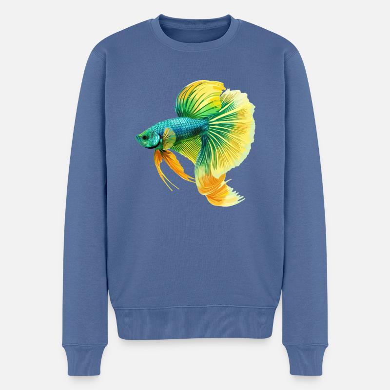 Bettas Betta Poisson Betta - Pull Premium bio Homme - bleu pigeon